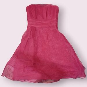 David's bridal size 2, hot pink stapless halter prom dress
